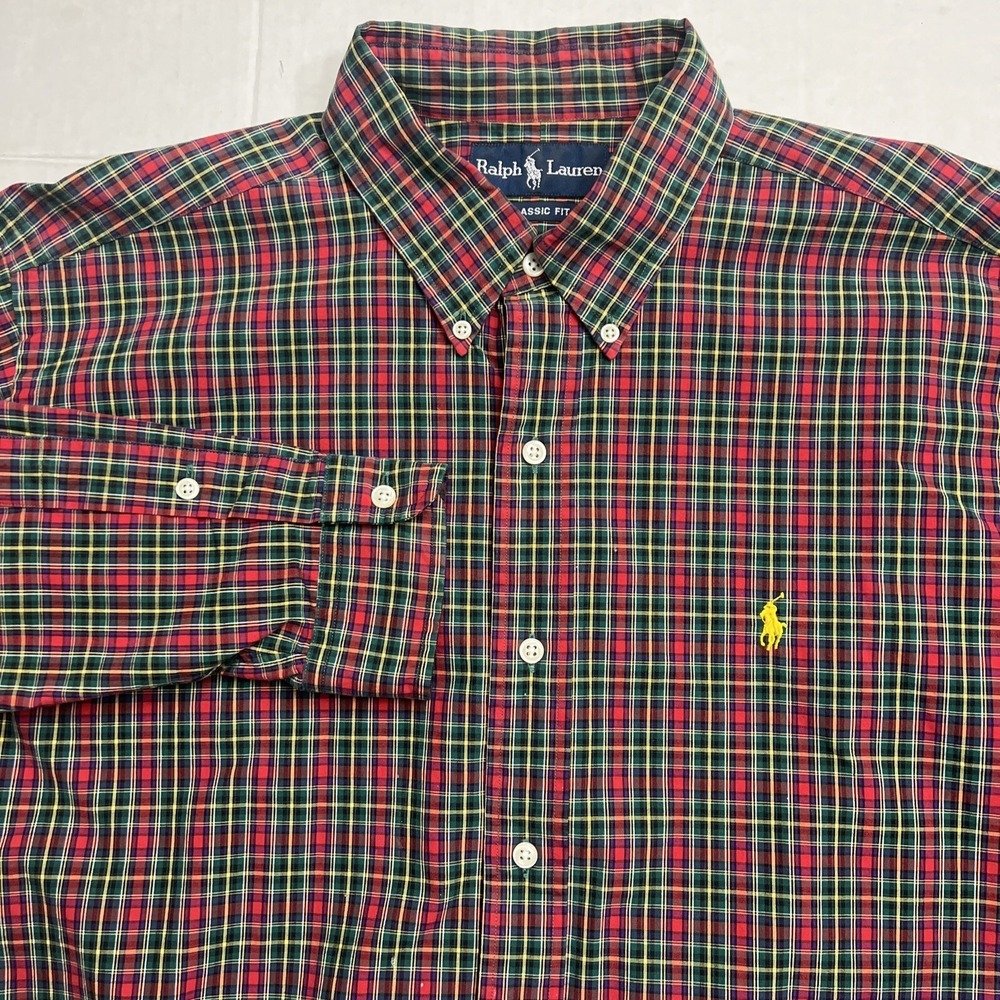 Ralph Lauren Classic Fit LARGE Plaid Long‎ Sleeve Button Down Shirt